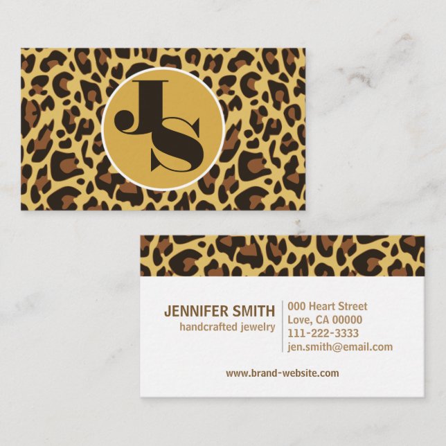 Monogram Classic Leopard Print Rockabilly Pattern Business Card (Front/Back)