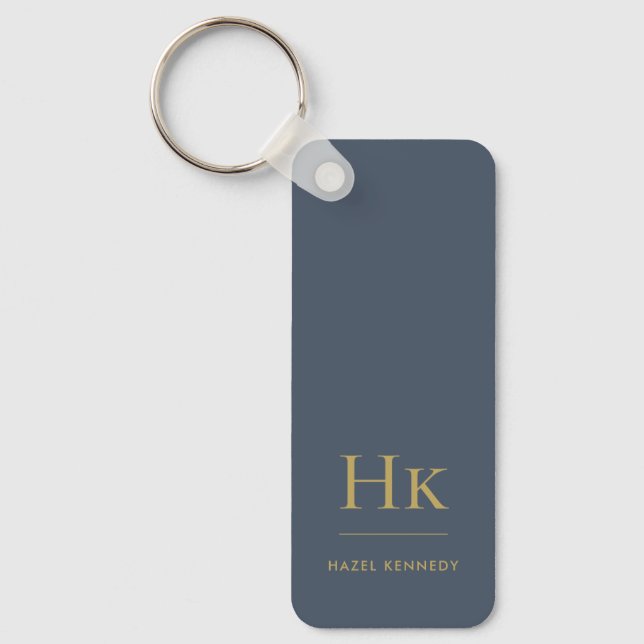 Monogram Classic Modern Minimalist Navy and Gold Keychain (Front)