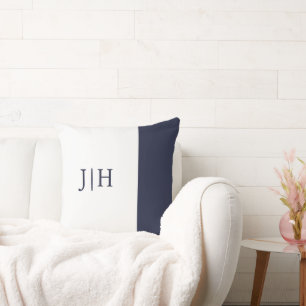 Monogram Classic Navy Wide Stripe & White Throw Pillow