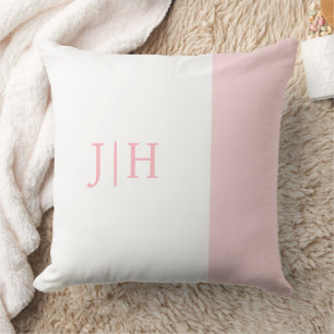 Monogram Classic Pink Wide Stripe & White Throw Pillow
