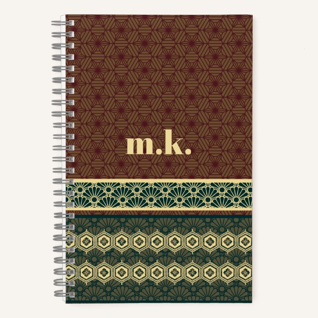Monogram Classic Red Green Kikkou Pattern Notebook (Front)