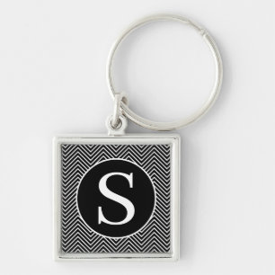Monogram Classic Serif RF Thin Chevron Black Keychain