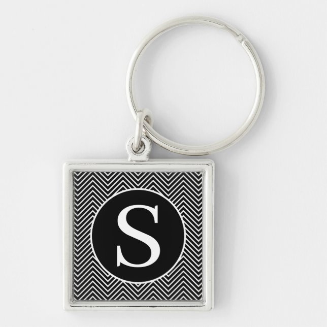 Monogram Classic Serif RF Thin Chevron Black Keychain (Front)