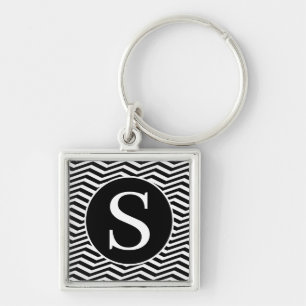 Monogram Classic Serif RF Tilted Chevron Black Keychain