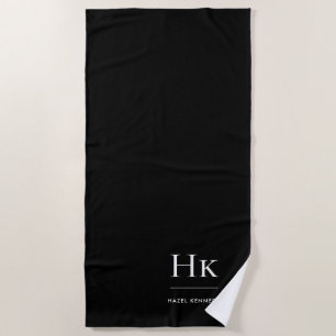 Monogram Classic Simple Chic Black White Beach Towel