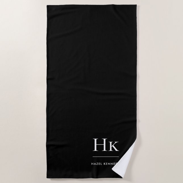 Monogram Classic Simple Chic Black White Beach Towel (Front)