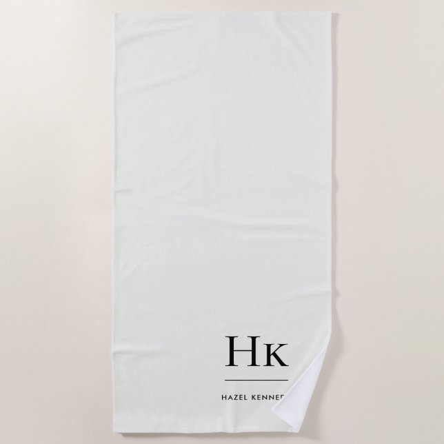 Monogram Classic Simple Chic Ivory White Custom Beach Towel (Front)