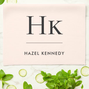 Monogram Classic Simple Elegant Blush Pink Kitchen Towel