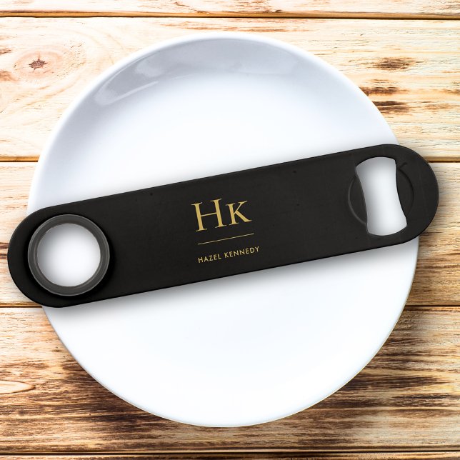 Monogram Classic Simple Modern Black Gold Bar Key (Creator Uploaded)