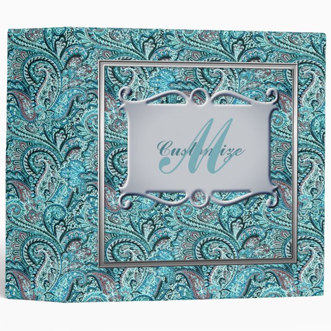 Monogram Classic Turquoise Paisley Classeur (Devant/Côté)