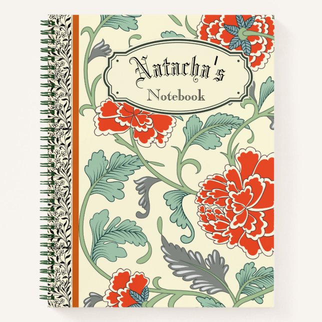 Monogram Classic vintage botanical Red flowers Notebook (Front)