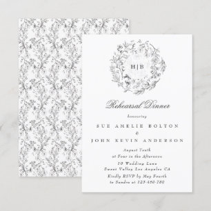 Monogram Classic Wreath Wedding Rehearsal Dinner Enclosure Card