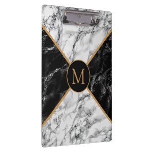 Monogram Clipboard with Black White Check Marble