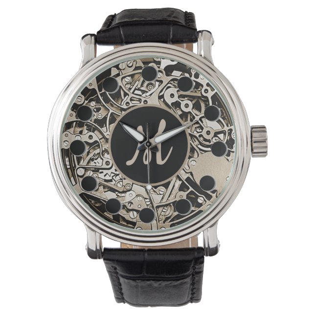 Monogram Clockwork Gears Gold Pocket Wrist Watch (Front)