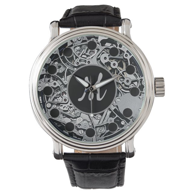 Monogram Clockwork Gears Silver Wrist Watch (Front)