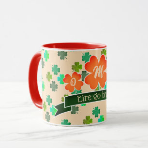 Monogram Clover Shamrock Pattern on LIGHT ORANGE Mug