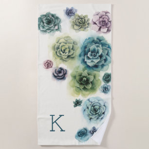 Monogram   Cluster of Succulents Beach Towel