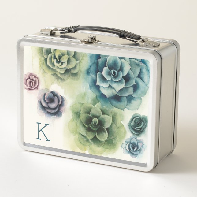 Monogram | Cluster of Succulents Metal Lunch Box (Front)