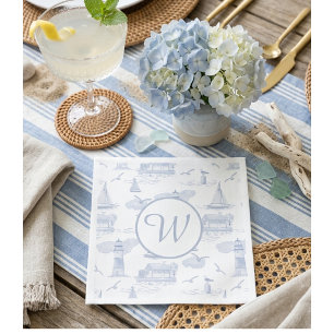 Monogram Coastal Toile Preppy Entertaining Napkin