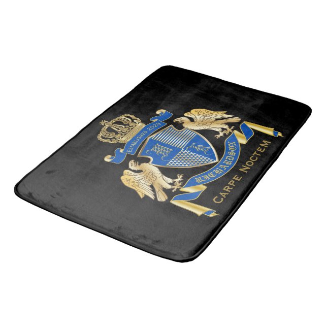Monogram Coat of Arms Blue Gold Eagle Crown Emblem Bath Mat (Angled)