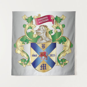 Monogram Coat of Arms Silver Knight Shield Dragon Tapestry