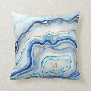 Monogram   Cobalt Agate II Throw Pillow