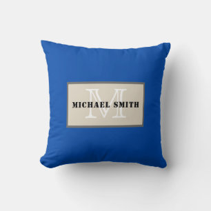 Monogram Cobalt Blue Solid Colour Background Throw Pillow