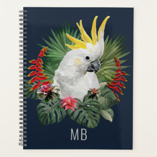 Monogram Cockatoo Bird Tropical Flowers Stylish Planner