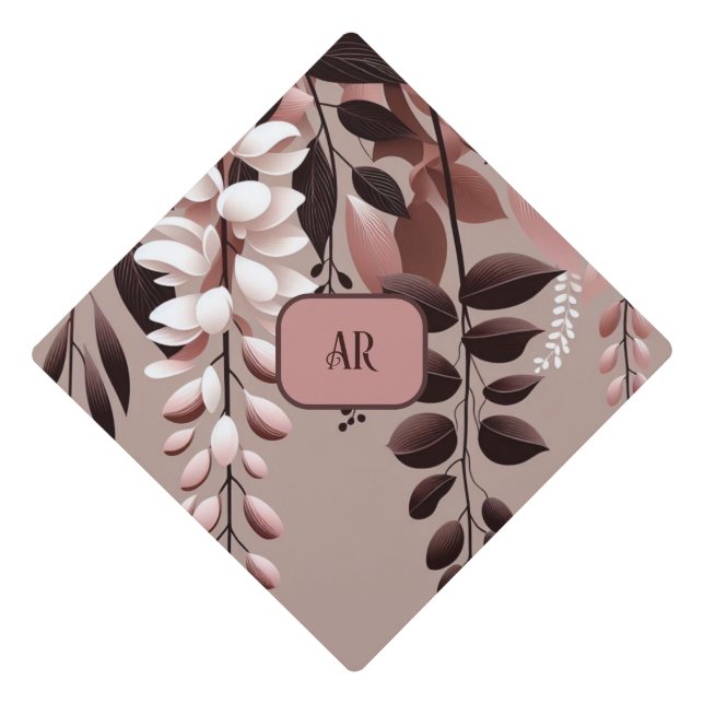 Monogram Cocoa Rose Wisteria Harmony Graduation Cap Topper (Front)