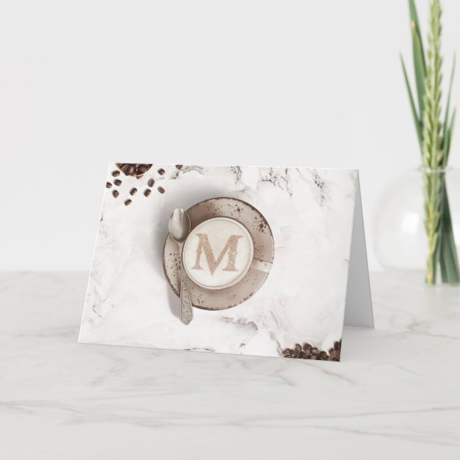 Monogram Coffee Latte Art | Happy Birthday Card (Front)