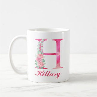 Monogram Coffee Mug - Initial H Pink Floral Mug