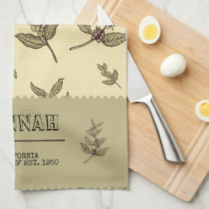 Monogram Coffee plants elegant classic design Kitchen Towel