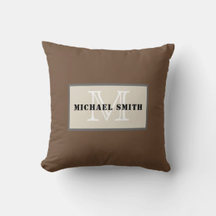 Monogram Coffee Solid Colour Background Throw Pillow