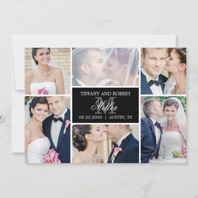 Monogram Collage Editable Colour Just Married Card (Front)