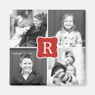 Monogram Collage Personalized Photo Magnet - Red