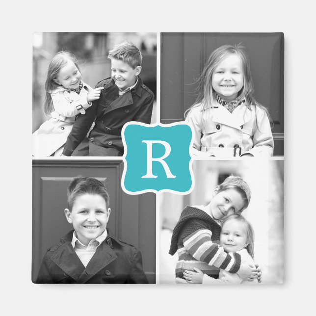 Monogram Collage Personalized Photo Magnet Turquo (Front)