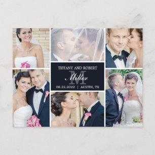 Monogram Collage Wedding Announcement - Black Postcard