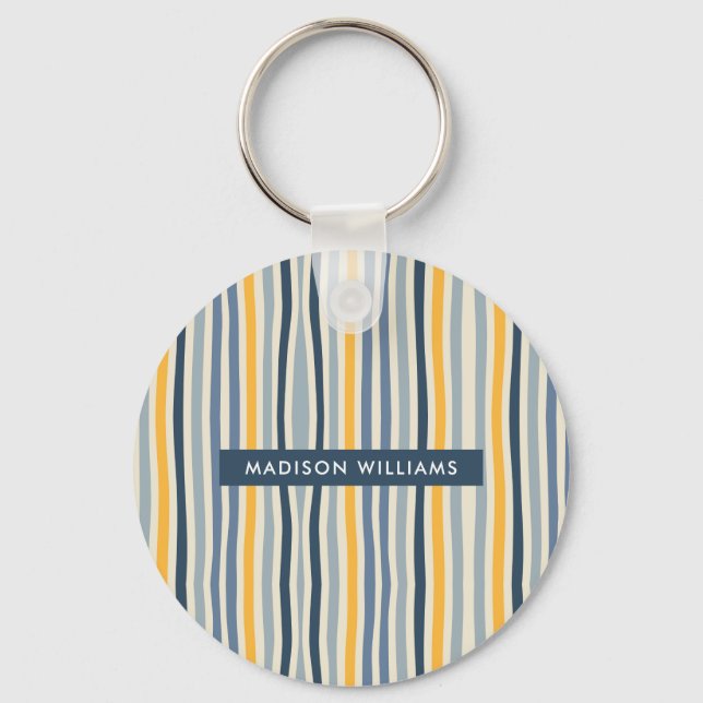 Monogram Colored Lines Modern Minimalist  Keychain (Front)