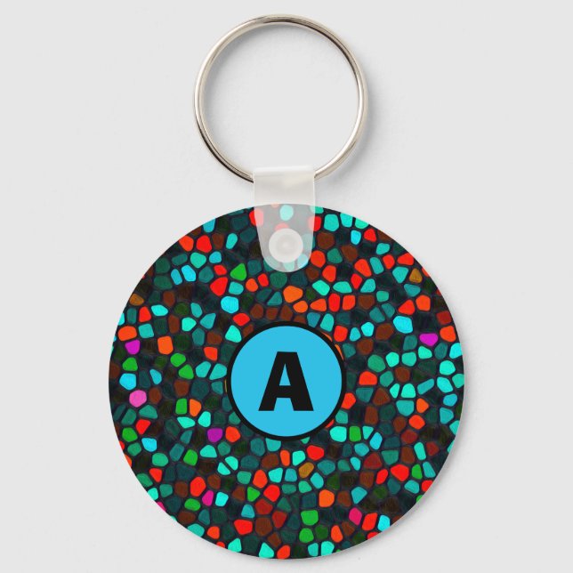 Monogram Colorful Multicoloured Mosaic Pattern Ke Keychain (Front)