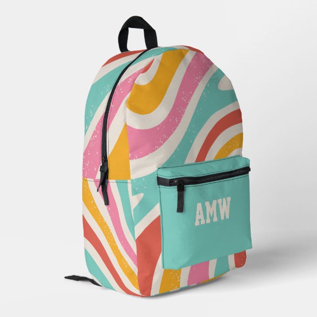  Monogram Colorful Retro Wavy Stripes Printed Backpack (Back Corner Left)