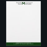 Monogram Colour Footer - Dark Green Letterhead<br><div class="desc">A Business letterhead template design with a colour footer. The colour of the footer area can also be changed. Company name,  Monogram and address at the top with email,  web and telephone details in the footer.  The text spacing may need some fine adjustment to accommodate a different letter monogram.</div>