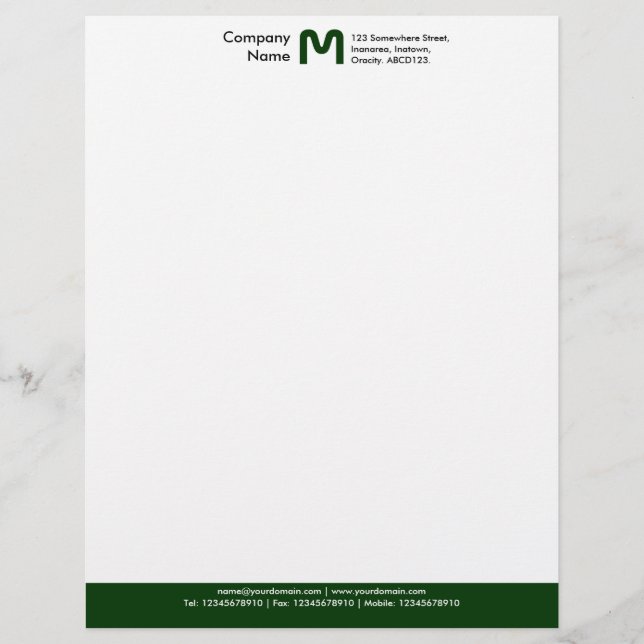Monogram Colour Footer - Dark Green Letterhead (Front)