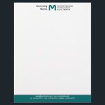 Monogram Colour Footer - Teal Letterhead<br><div class="desc">A Business letterhead template design with a colour footer. The colour of the footer area can also be changed. Company name,  Monogram and address at the top with email,  web and telephone details in the footer.  The text spacing may need some fine adjustment to accommodate a different letter monogram.</div>