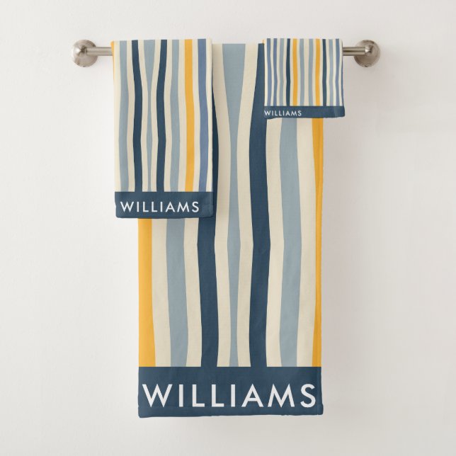 Monogram Coloured Lines Elegant Stylish  Bath Towel Set (Insitu)