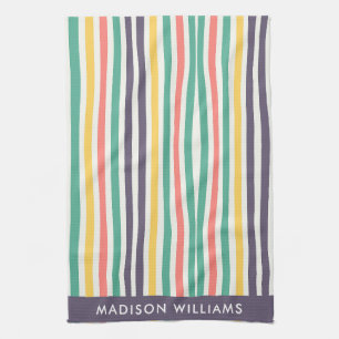 Monogram Coloured Lines Elegant Stylish Kitchen Towel
