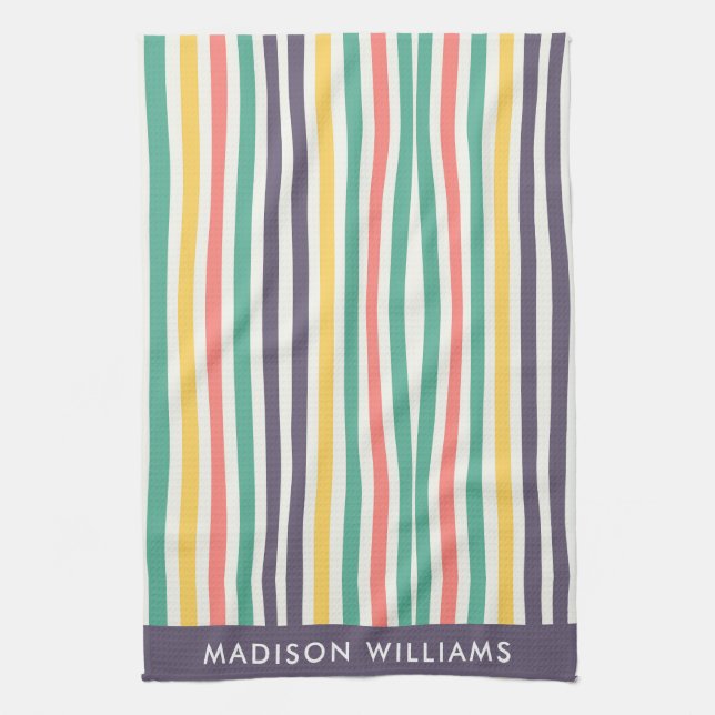 Monogram Coloured Lines Elegant Stylish   Kitchen  Towel (Vertical)