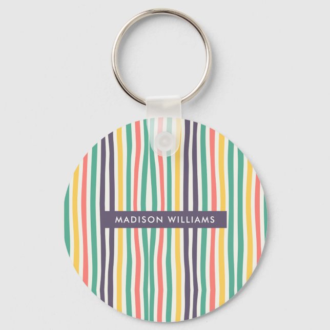 Monogram Coloured Lines Modern Minimalist  Keychai Keychain (Front)