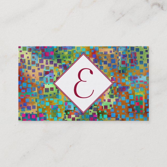 Monogram, Colourful Abstract Digital Art w/ Square Business Card (Front)