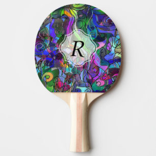 Monogram Colourful Abstract w/ Swirls and Lines Ping Pong Paddle