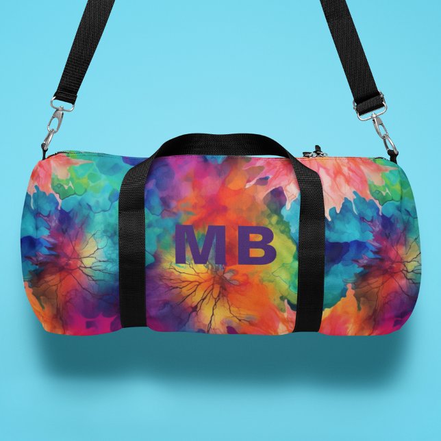Monogram Colourful Abstract Watercolor Personalize Duffle Bag (Creator Uploaded)